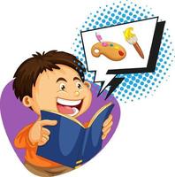 Boy reading book wtih speech bubble vector