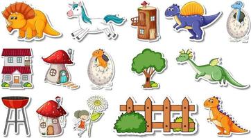 Sticker set of fantasy fairy tale cartoon characters vector