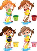 Girl mopping the floor on white background vector