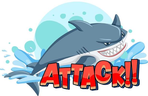 A Marine logo with big blue shark and Attack text