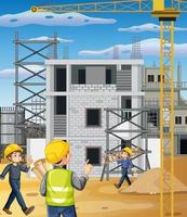 Building construction site with workers vector