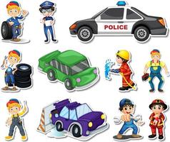 Sticker set of professions characters and objects vector