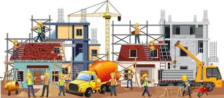 Isolated construction site with workers vector