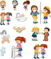 Sticker set of covid19 and cartoon characters vector