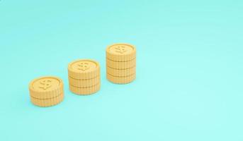 3D Rendering concept of stack of dollar in yellow on blue background. 3D Render illustration. photo