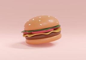 Representación 3d de hamburguesa en el fondo. Ilustración de procesamiento 3d. foto