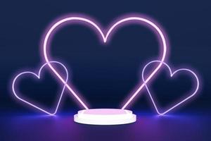 3d renderizado línea de corazón anillo de brillo rosa neón brillando en la oscuridad escena podio redondo stand escenario para perfume cuidado de la piel producto cosmético espacio en blanco fondo anuncio de estudio para producto