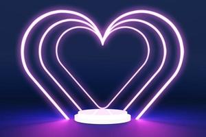 3D Render Rendering Heart Tube Tunnel Line Glow Ring Double Podiums Stands Pink Neon Glowing in The Dark Scene Round Podium Stand Stage for Perfume Skincare Cosmetic Product Blank Space Background photo