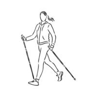 scandinavian walking vector sketch