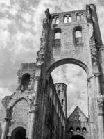 Jumieges, France, 2006-Greyscale low angle shot of Abbaye de Jumieges photo