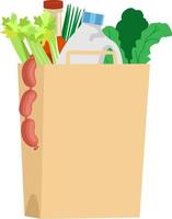paper shopping bag with groceries. Vector illustration. Flat design