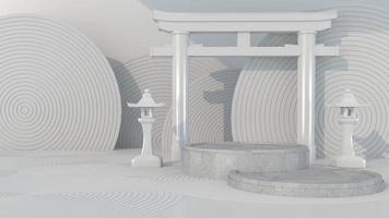 3D render Japanese gateway Torii and grey podium on White background for premium product photo