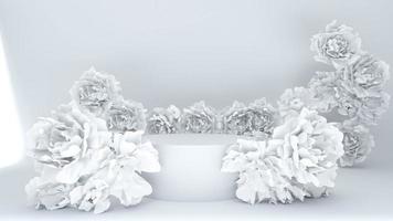 3d renderizar muchas rosas blancas en el podio en fondo blanco para productos de salud de primera calidad foto