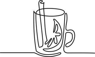 Continuous one line drawing of christmas mulled wine in silhouette Linear stylized. Minimalist vector