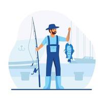 Fisherman Cartoon Activity Concept vector