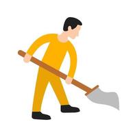 Man Sweeping Floor Flat Color Icon vector