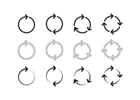 conjunto de flechas de círculo negro, icono de bucle circular. actualizar, recargar, reciclar, signo de rotación. diferentes flechas giratorias para infografías, diseño web. ilustración vectorial vector