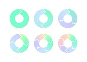 gráfico circular de colores con flechas para infografía, diagrama circular. 1, 2, 3, 4, 5, 6 opciones, piezas, pasos. forma de mostrar información en gráficos de ciclo de plantillas, presentaciones o procesos. vector