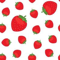 Strawberry seamless pattern, red berry background. Repeat fruit print design. Whole and cut strawberry vector background