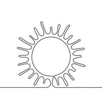 Sun one black continuous line, light rays outline. One line drawing. Vector illustration