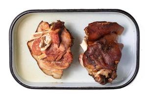 Flat lay above Baked delicious Pork Knuckle photo