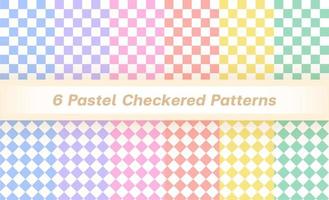Set of 6 Pastel Checkered Patterns Blue Purple Pink Orange Yellow Green Tartan Plaid Checkered Gingham Pattern Background Vector Illustration Tablecloth, Picnic mat wrap paper