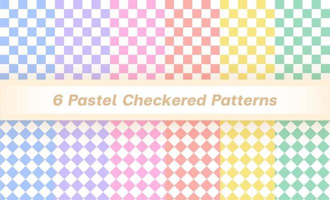 Set of 6 Pastel Checkered Patterns Blue Purple Pink Orange Yellow Green Tartan Plaid Checkered Gingham Pattern Background Vector Illustration Tablecloth, Picnic mat wrap paper