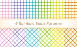 Set of 6 Pastel Rainbow Scott Plaid Tartan Gingham Line Striped Strip Checkered Patterns Background Vector Illustration Tablecloth, Picnic mat wrap paper