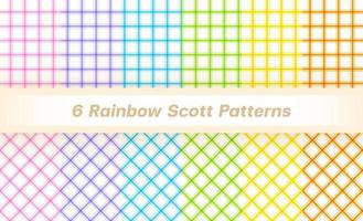 Set of 6 Pastel Rainbow Scott Plaid Tartan Gingham Line Striped Strip Checkered Patterns Background Vector Illustration Tablecloth, Picnic mat wrap paper