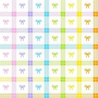 Pastel Rainbow Cute Ribbon Bow Present Gift Box Scott Checkered Plaid Tartan Gingham Pattern Square Background Vector Cartoon Illustration Tablecloth, Picnic mat wrap paper, Mat, Fabric