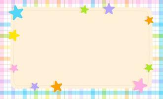 Cute Ornament Element Rainbow Pastel Star Space Shine Sparkle Sky Plaid Gingham Pattern Paper Background Frame Border. Blank Space note Vector Illustration. Editable Stroke.