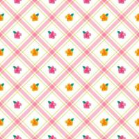 elemento de hoja de flor de hibisco lindo naranja amarillo rosa verde raya diagonal línea rayada inclinación a cuadros tartán búfalo scott gingham patrón ilustración papel de regalo, tapete de picnic, mantel vector