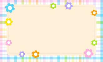 Cute Ornament Element Rainbow Pastel Daisy Flower Plaid Gingham Pattern Paper Background Frame Border. Blank Space note Vector Illustration. Editable Stroke.