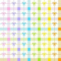 Pastel Rainbow Cute Ribbon Bow Present Gift Box Line Scott Checkered Plaid Tartan Gingham Pattern Square Background Vector Cartoon Illustration Tablecloth, Picnic mat wrap paper, Mat, Fabric