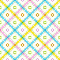 Cute Daisy Flower Nature Element Rainbow Pastel Diagonal Stripe Striped Line Tilt Checkered Plaid Tartan Buffalo Scott Gingham Pattern Square Background Vector Cartoon Illustration Tablecloth, Picnic