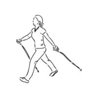 scandinavian walking vector sketch