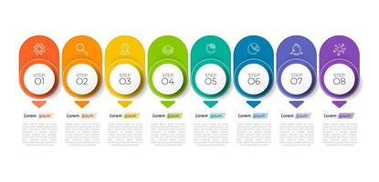 Minimal infographic Timeline template can be used for workflow layout, diagram, number options, web design. Infographic business concept with 8 option, parts, steps or processes. Abstract background. vector