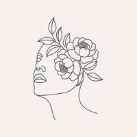 Fashion Line Drawing Floral Woman Face And Abstract Girl Illustration vector