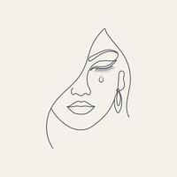 Abstract Sad Beauty Woman Crying Line Art Drawing vector