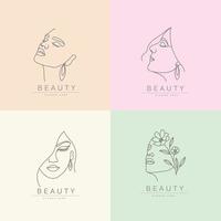 Beauty Fashion Feminine Woman Face And Jewelry Logo Design Set vector