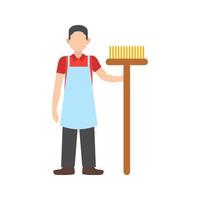 Man Holding Mop Flat Color Icon vector