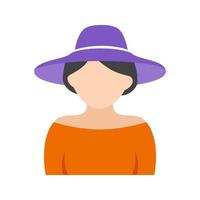 Girl in Elegant Hat Flat Color Icon vector