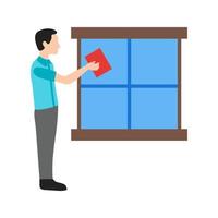 Man Cleaning Window Flat Color Icon vector