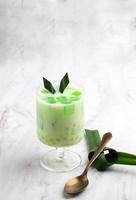 Buko Pandan,Philippines Dessert Made from Jelly, Young Coconut, Evaporated Milk, Sweetened Condensed Milk, and Ice.