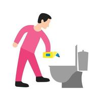 Man Cleaning Bathroom Flat Color Icon vector