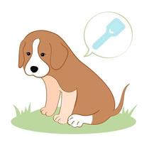 Vector illustration dog feels good after ampoule with vaccine Tick season