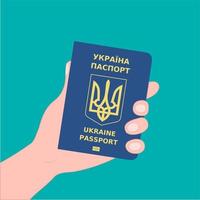 Vector illustration Ukrainian passport in hand Ukrainian.