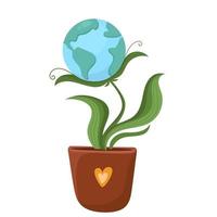 Take care of the planet land Earth Earth Day Planet Earth in a garden pot like home plant vector