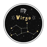 Virgo. Zodiac Sign And Constellation In A Circle. Set Of Zodiac Signs In Doodle Style, Hand Drawn. vector