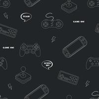 Cute Seamless Outline Pattern In Pixel Game Style. Colorful Gamer Template With Gamepads
